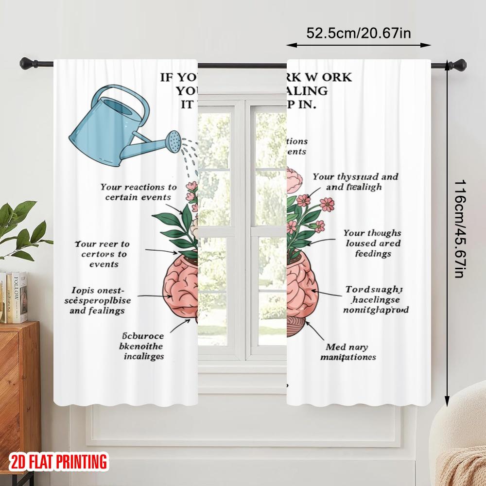 2pcs 2D Flat Printing Party Curtain Healing Mind Brain Flowers Growth Fabric Without Electricity 0 Perfect for Door Wall Yard