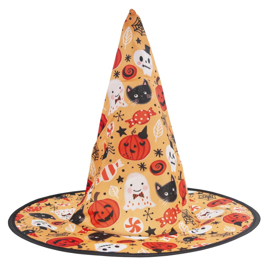 Witch costume, black, shiny, for girls, hat and cape, Halloween outfit, set