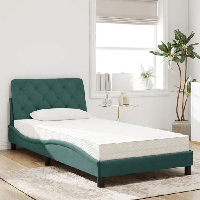 VidaXL Lit avec Matelas, Lit Rembourré avec Coussin de Tête de Lit, Lit Simple, Lit Adulte de Chambre à Coucher Intérieur, 3208643
