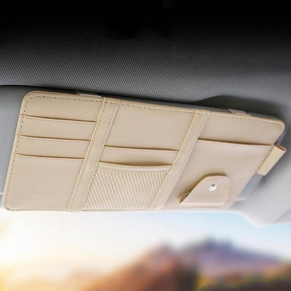 Car Sun Visor Organizer Multi-Pocket Business Card Storage Management Sunglasses Holder Visor Auto Interior Accessories