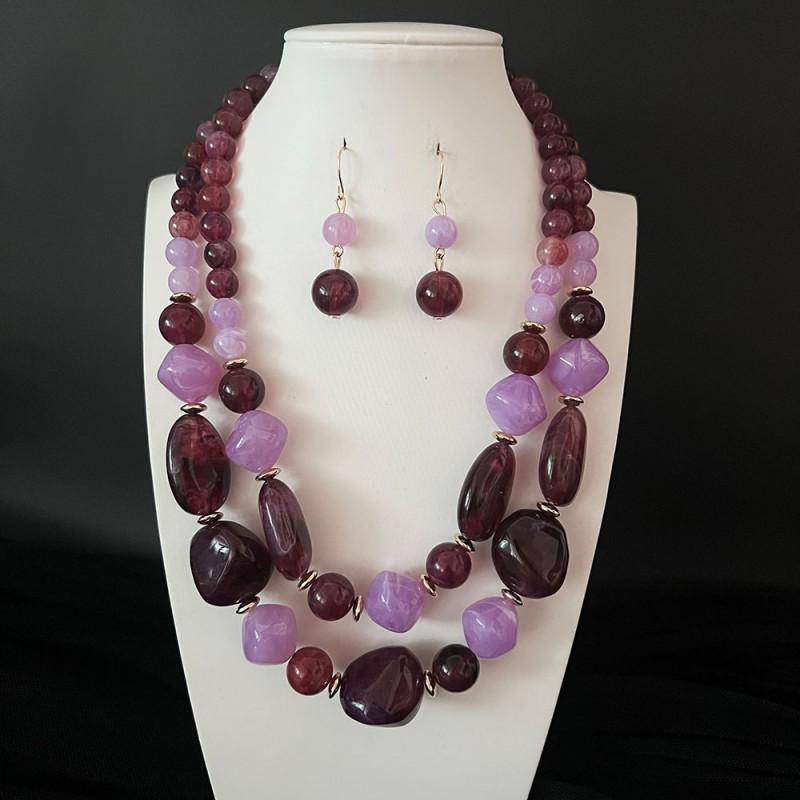 Handmade Geometric Acrylic Beaded Necklace Set With Irregular Chain Vintage Style Layered Jewelry Women