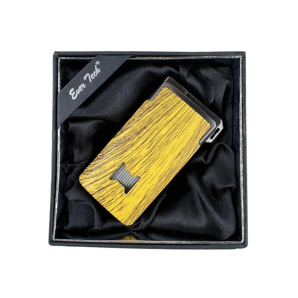 Windproof Dual-Flame Refillable Butane Torch Lighter with Adjustable Jet Yellow Wood Grain Design Cigarette Accessory Gift
