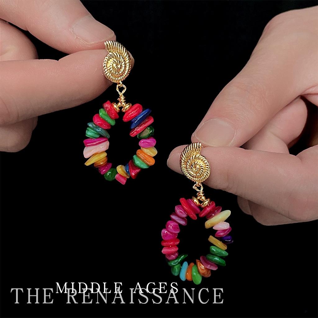 

Handmade natural stone retro ethnic style earrings colored gravel earrings ear jewelry women