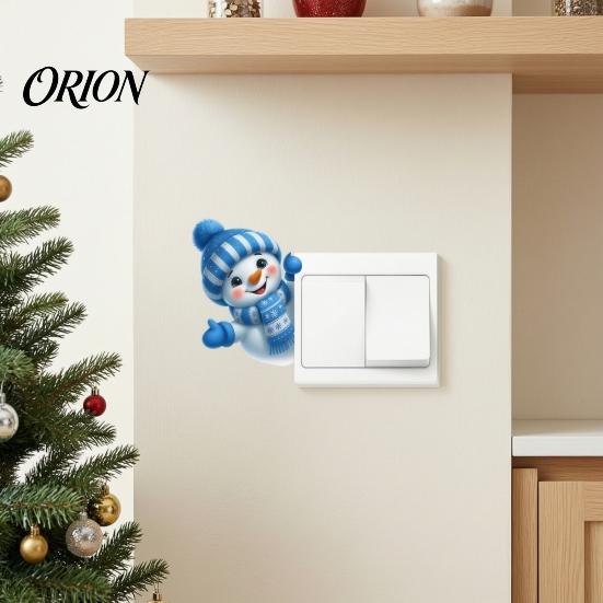 Christmas Party Supplies Cute Snowman Switch Sticker, Self-Adhesive PVC Decorative Decal, Blue And Cartoon Wall Art White Winter Theme for Living Room