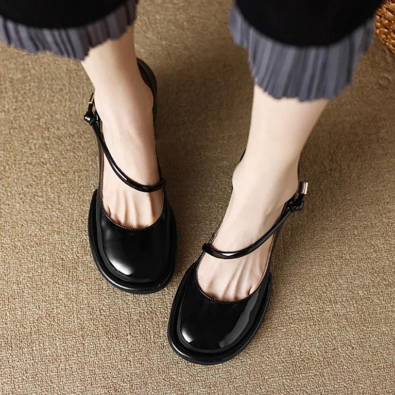 Women Mary Jane Shoes High Heels Elegant Sandals Chunky 2025 Summer Shallow Pumps Party Shoes New Dress Ladies Shoes