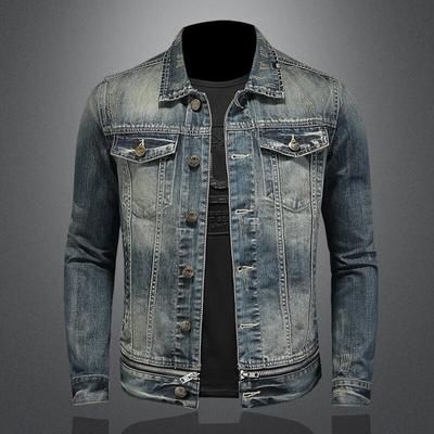 Vintage sepraný džínový top Pánská džínová bunda Casual H09135 s jednoduchým dnem