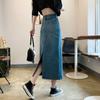 Denim Skirt Waterwash A Line Midi Skirt With Side Slit For Casual Women