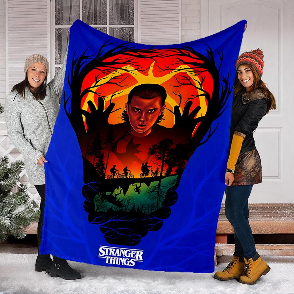 1pc stranger things poster Outdoor Blanket Lightweight Flannel Throw For Travel, Camping, Livingroom, Couch, Chair Soft