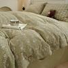 Washed Cotton Linen Floral Button Style Bedding Set (3-Piece)