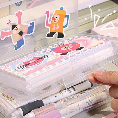 Großes Federmäppchen Doppelschichtige Transparente Stifteaufbewahrungsbox Buntstift-Organizer Tragbare Stifte-Organizer für Kinder Schüler
