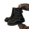 British retro design pleated leather boots slim short boots autumn and winter muffin thick-soled trousers women's knight boots