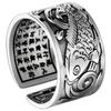 Ethnic Style Silver Color Ring Retro Koi Fish Heart Sutra Opening Men\'s and Women\'s Rings Lucky Rings Casual Party Rings