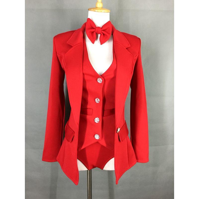 

Gorgeous Shorts Split Nightclub Singer Suit Vest Red(3 pieces Suit sent Bows) L