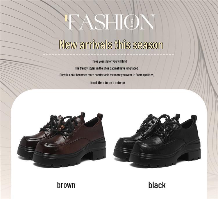 Golden Rabbit 2025 Herfst Dames Leren Ronde Neus Vetersluiting Britse Stijl Loafers