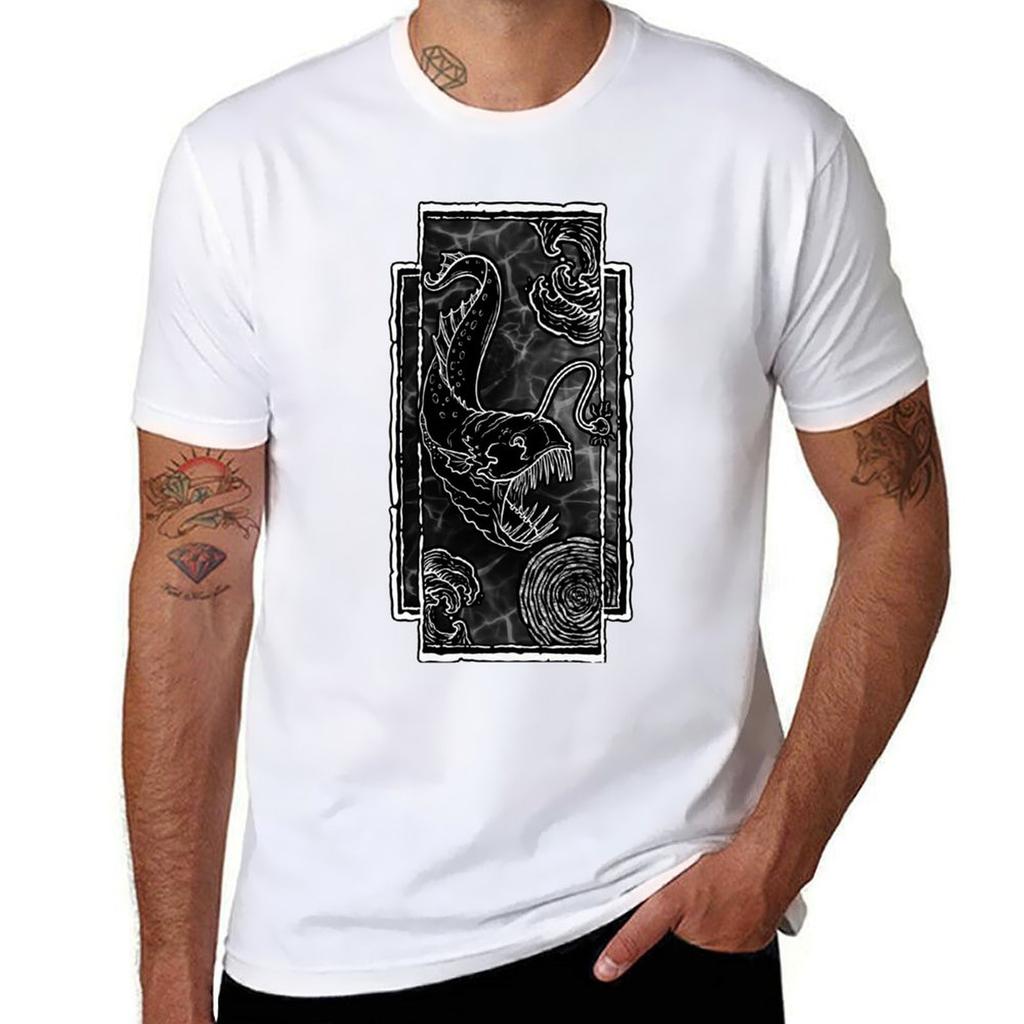 T-shirt Pesce Lanterna Contorno Bianco Abbigliamento Casual Quotidiano Top a Maniche Corte