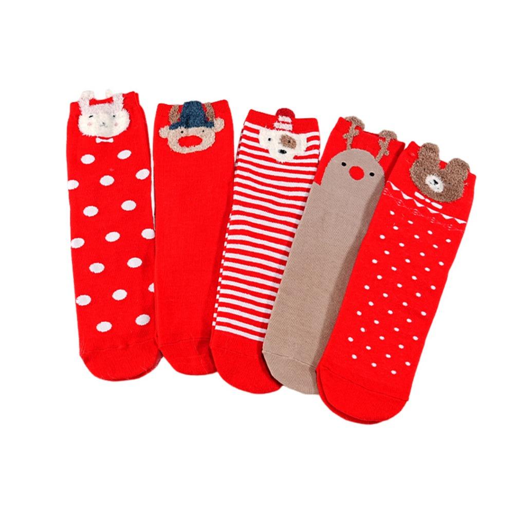 

5Pairs Rabbit Elk Elk Tube Socks Cartoon Stripe Sock Women Fashion Mid-Calf Socks Autumn Winter 5Pairs