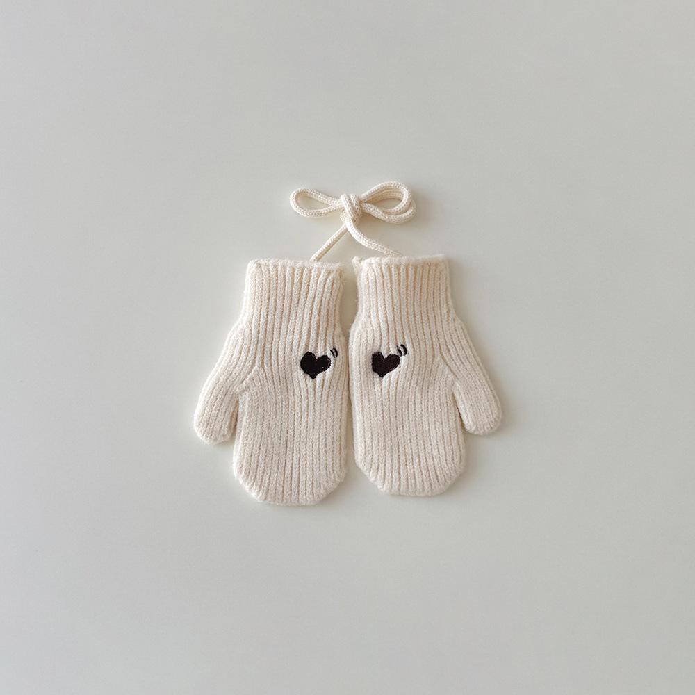 Korean Children's Gloves Autumn Winter New Solid Color Simple Warm Bag Finger Neck Baby Gloves Kids Mittens Accessories