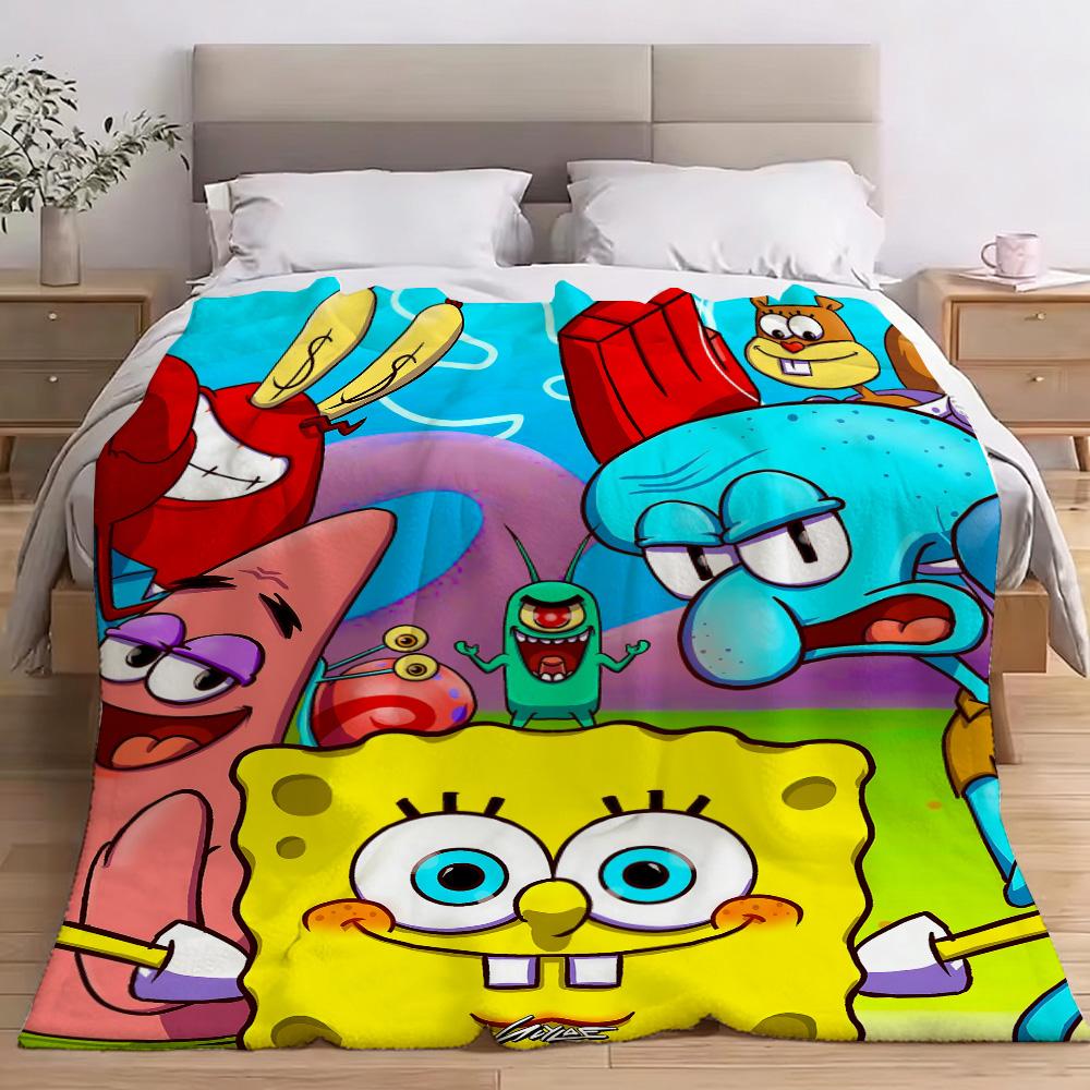 S-SpongeBobes Fluffy Soft Blankets & Throws Home and Decoration Throw Blanket Bedspread on the Bed Plaid Winter Anime Knee Sofas