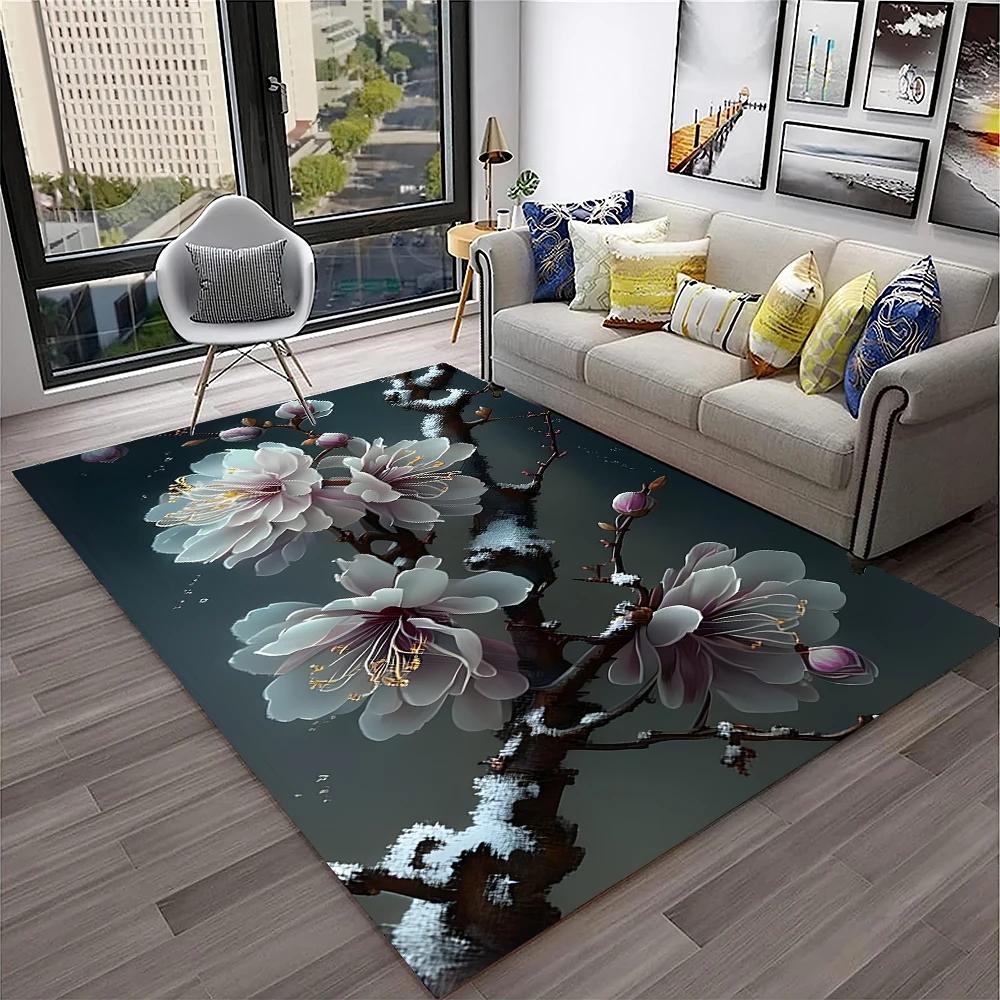 Nordic Love Rose Flowers Daisy  Carpet Rug for Home Living Room Bedroom Sofa Doormat Decor,kids Play Area Rug Non-slip Floor Mat