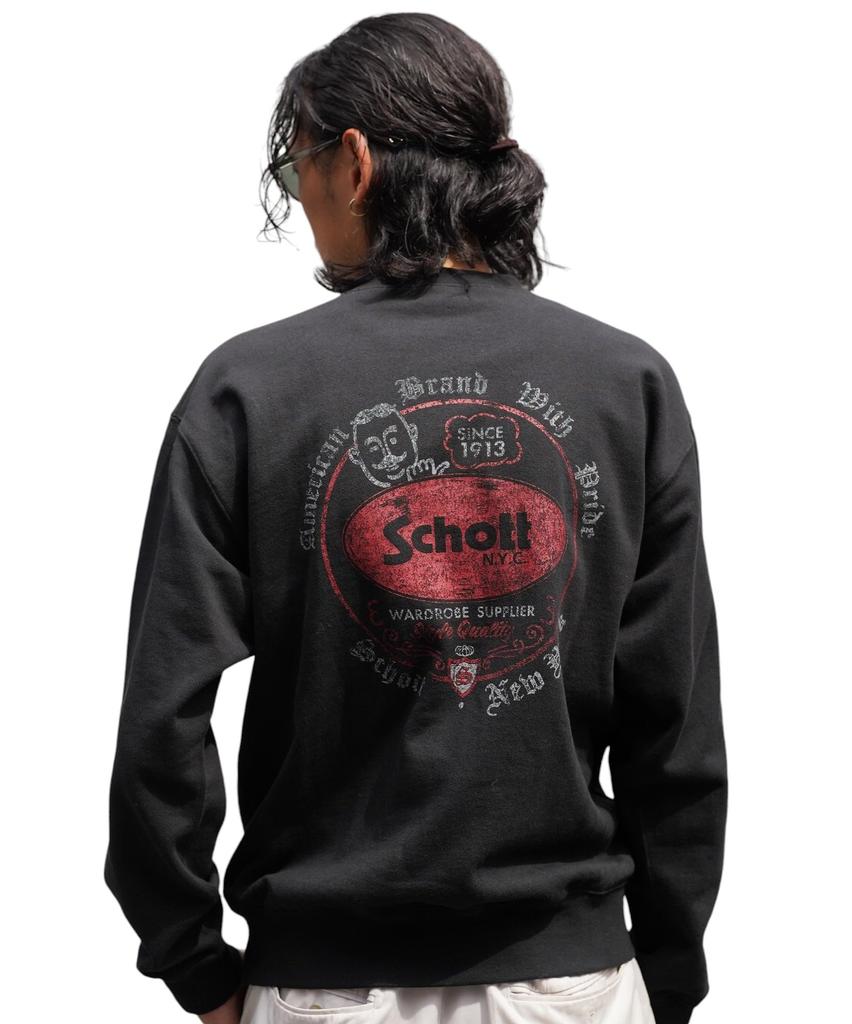 Schott CIRCLE ICON Crew Neck Sweatshirt, Men's, Size S, 010, Black, 782-4232020