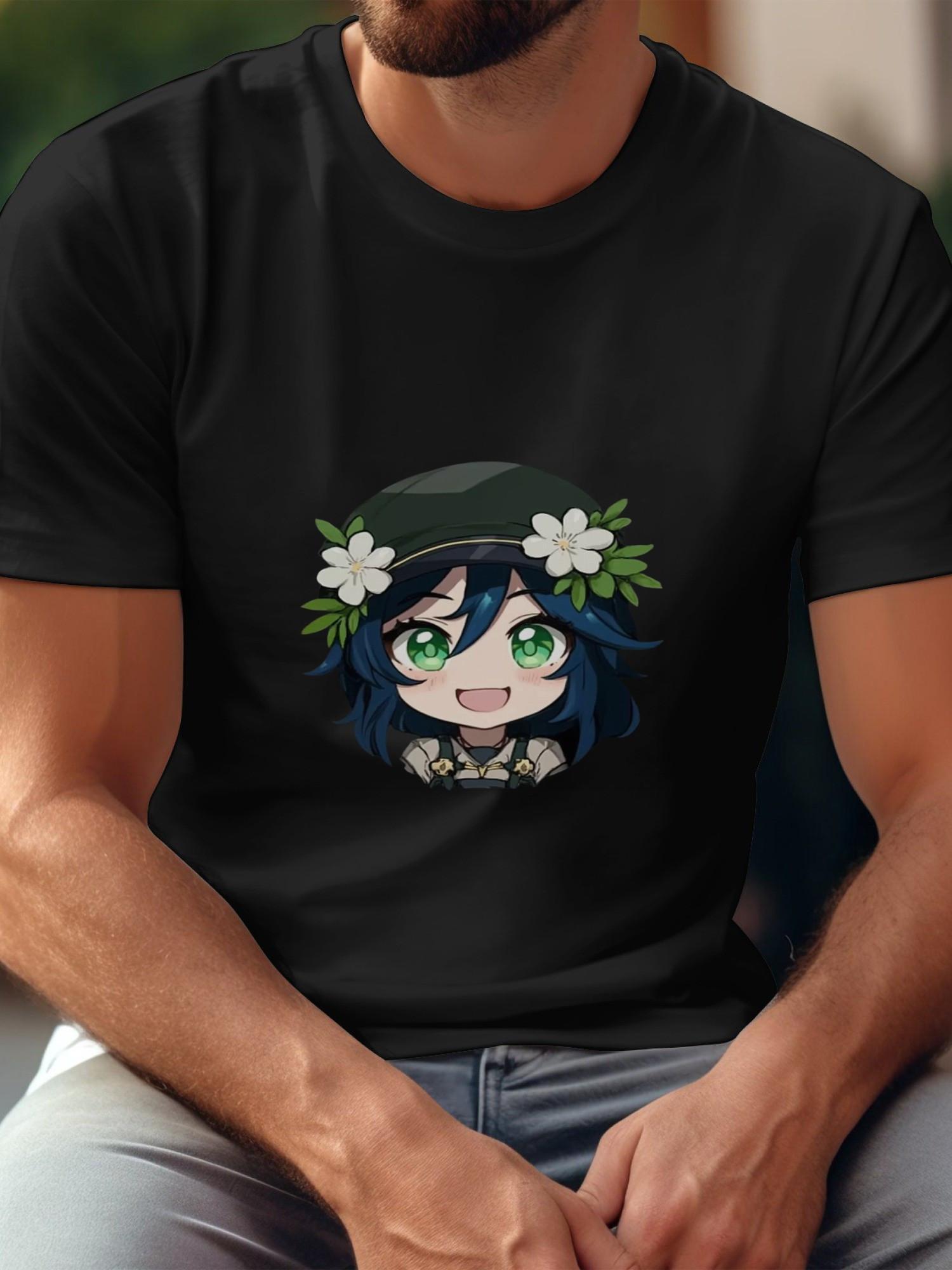 Rosaria Chibi Graphic Black T-shirt - 180g Cotton Crew Neck Short Sleeve Tee with Single-Sided Digital Print XXXXL