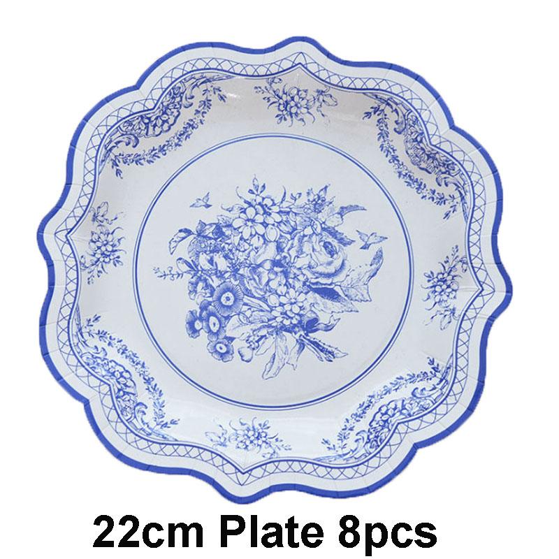 Chinese Style Blue and White Porcelain Paper Plates Cups Party Baby Shower Wedding Birthday Children Disposable Tableware Dish