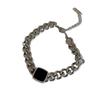 Trendy Personality Stainless Steel Thick Chain Necklace Black Square Collarbone Chain Bracelet Sets for Men Women Unisex Jewelry