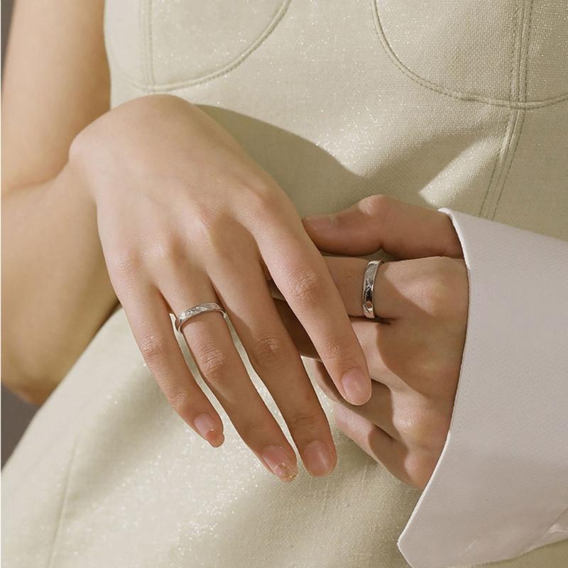 Matching Rings Mountain Sea Promise Band Rings Open Ring Adjustable Lovers Ring Set for Him Her Girlfriend Boyfriend