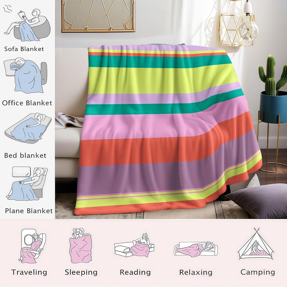 Vibrant Color Bands Flannel Blanket Warm Soft Halloween Christmas Couch Warm Cozy Decorative Decor Gift for All Season