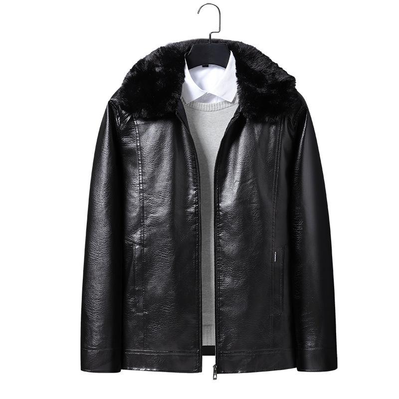 

Зимняя бархатная толстая кожаная куртка мужская с лацканами, мужская ветрозащитная и водонепроницаемая верхняя одежда L чёрный