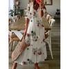 Women's V Neck Floral Print Short Sleeve Tassel Tie Loose Fit Maxi A-Line Dress