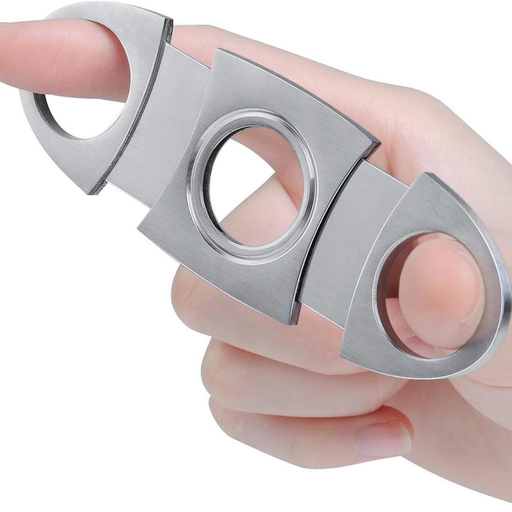 Portable Double-Edged Stainless Steel Cigar Cutter with Large Caliber and Extendable, Sharp Blades