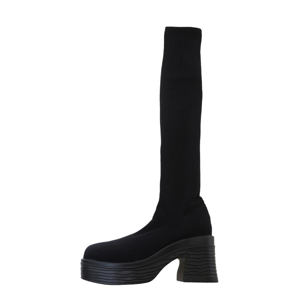 Popular autumn and winter thick-soled knitted boots children's socks long boots elastic over the knee fashion round head medium heel high boots