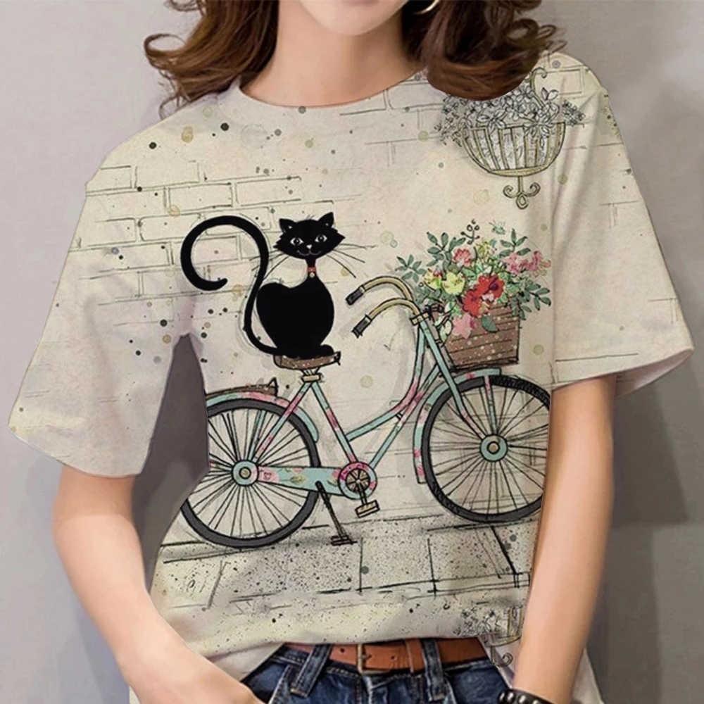 Summer fashion T-shirt for women, 3D printed animal cute cat T-shirt
