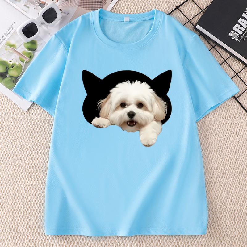 Comfortable Cotton Unisex Black TShirt With Playful Dog Print Short Sleeve Tshirt Crew Neck Top For Casual Wear Unisex Clothes