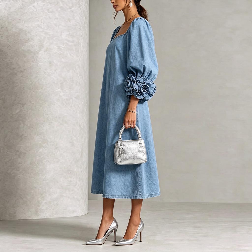 Women's 3D Floral Sleeve Dress