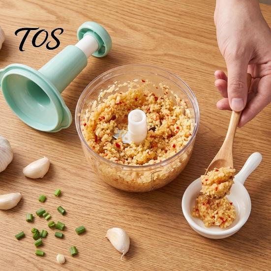 Household Kitchen Gadget Manual Food Chopper, Hand Press Garlic Mincer with 3D Stainless Steel Easy Prep Tool Blades, 1.5/2L Nuts Eggs Herb