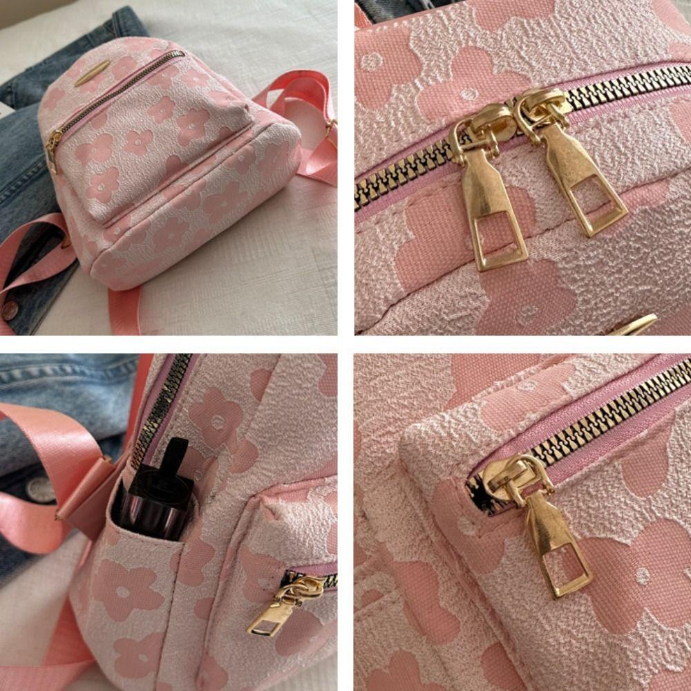 Pu Leather Students Schoolbag Canvas Flower Shoulder Bag Creative Storage Bag Travel