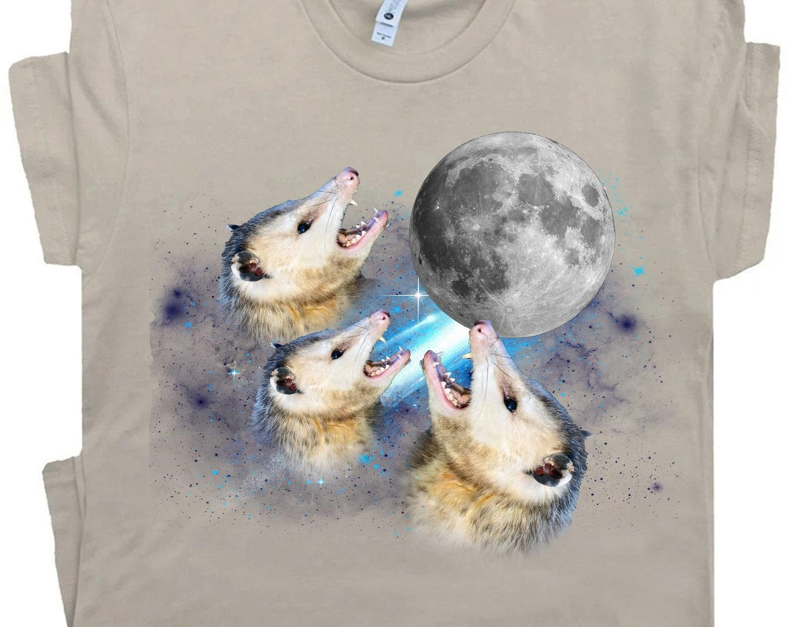 Unisex Three Possums Howling at Moon Vinatge Shirt, Retro Opossum Lover Tshirt, Funny Possum Tee, Cotton Unisex Tee, Possum Gifts M