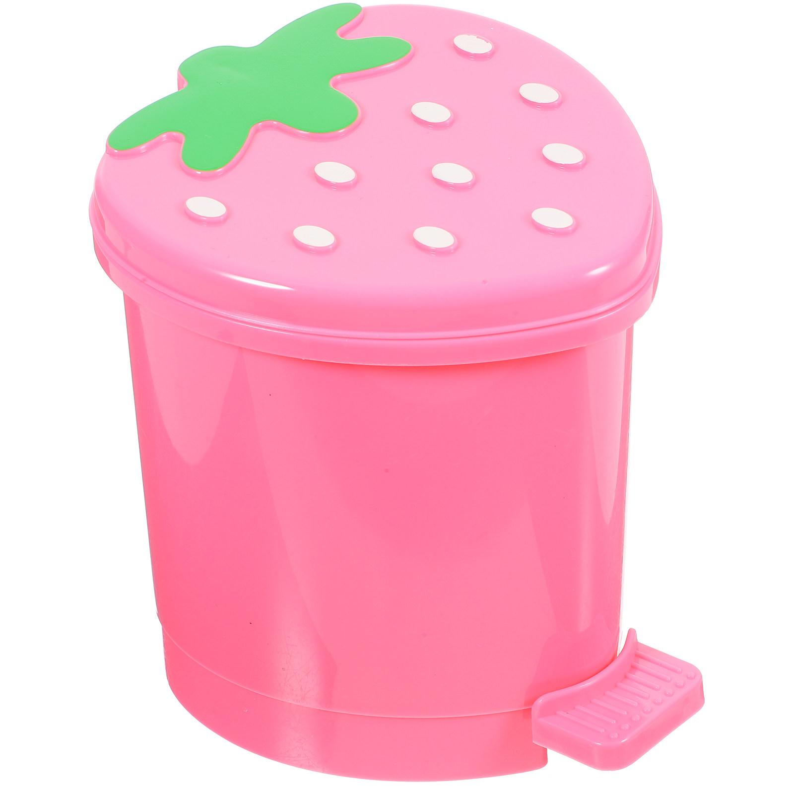 

Mini Heart-shaped Strawberry Trash Bin With Hinged Lid Desktop Wastebasket Home Office Desk Decor Garbage Container Trash Can