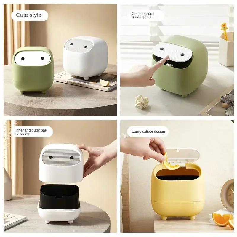 Malý odpadkový koš Papírový koš Kontrastní barva Mini Roztomilý Dvouvrstvý Tlačítkový Malý Odpadkový koš Stolní úložný nástroj Odpadkový koš