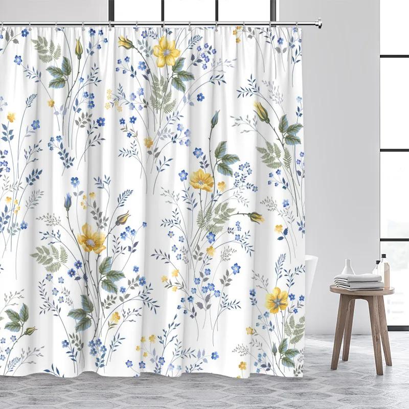 Eucalyptus Leaves Shower Curtain Watercolor Hanging Brown Leaf Pink Floral Fall Bath Curtains Fabric Bathroom Decor with Hooks