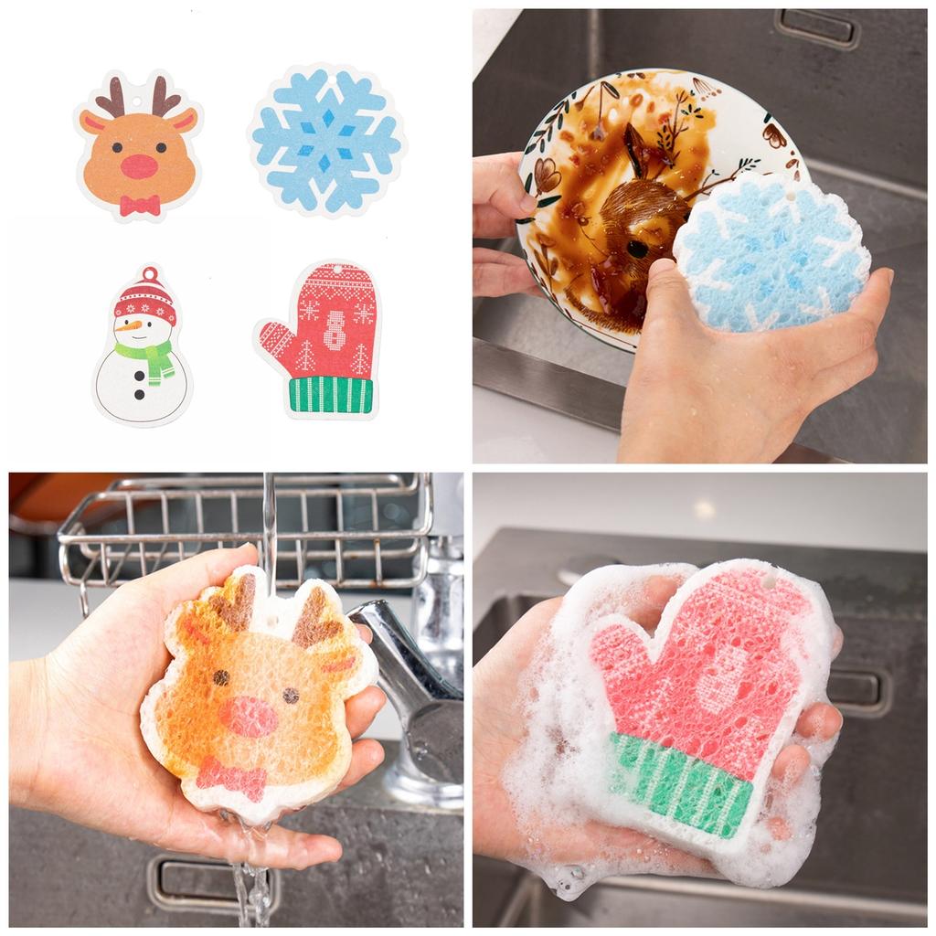 No Scratch Sponges For Dishes And More Festive Christmas Theme Pattern Kitchen and Bathroom Cleaning