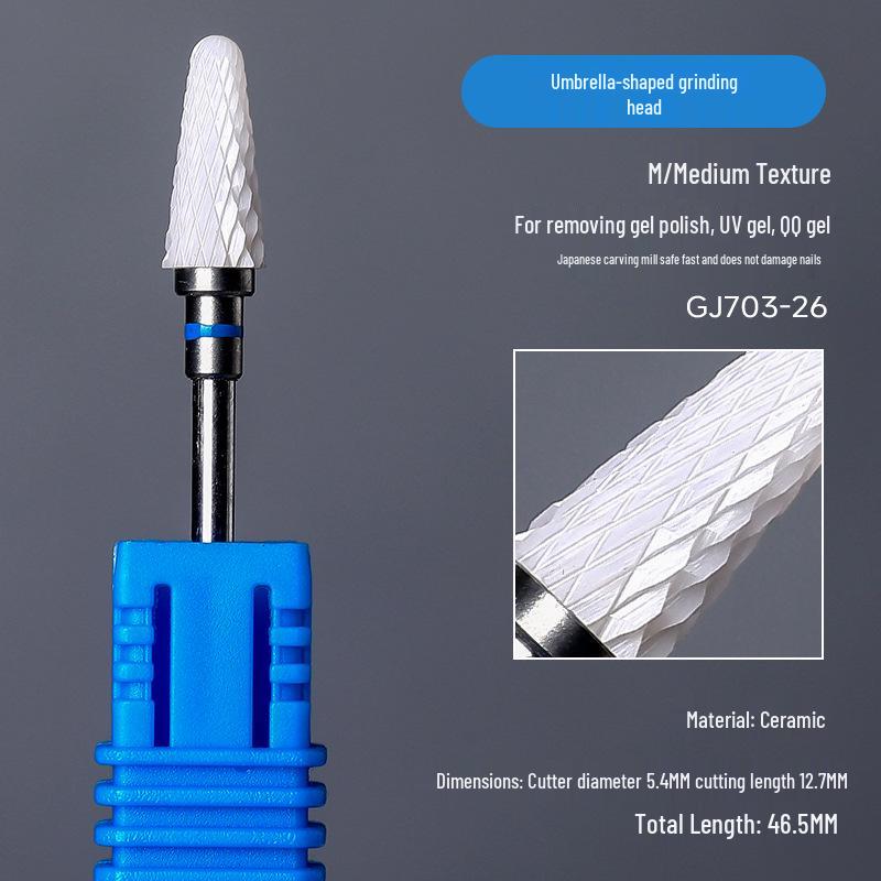 Ceramic Nail Art Grinding Head for Nail and Dead Skin Removal - Non-Heating Replacement Drill Bit.