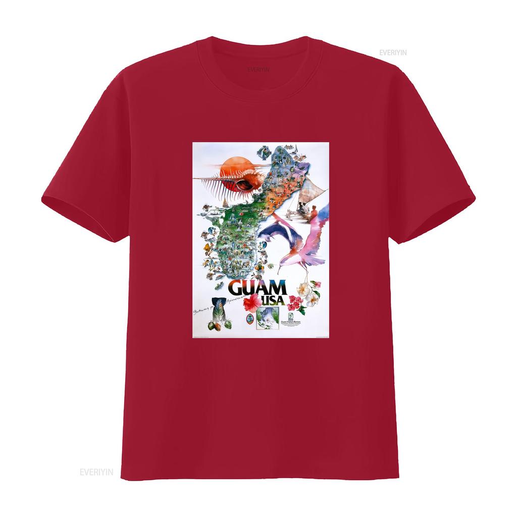 Retro Watercolor Guam Tropical Island Travel Print Casual T Shirt Vintage Washed Streetwear Fashion Breathable Stylish