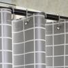 180x180CM Shower Curtain with Stainless Steel Buckle 12 Hooks Grey Grid PEVA Bath Curtain Set for