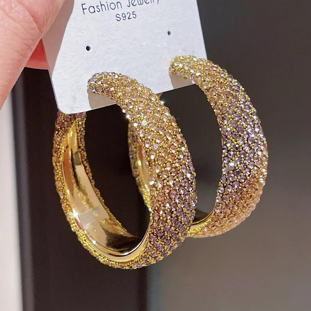 Преувеличенные блестящие серьги-кольца с кристаллами для женщин, девушек, геометрические круглые серьги с кристаллами, бижутерия, эффектные украшения, подарки