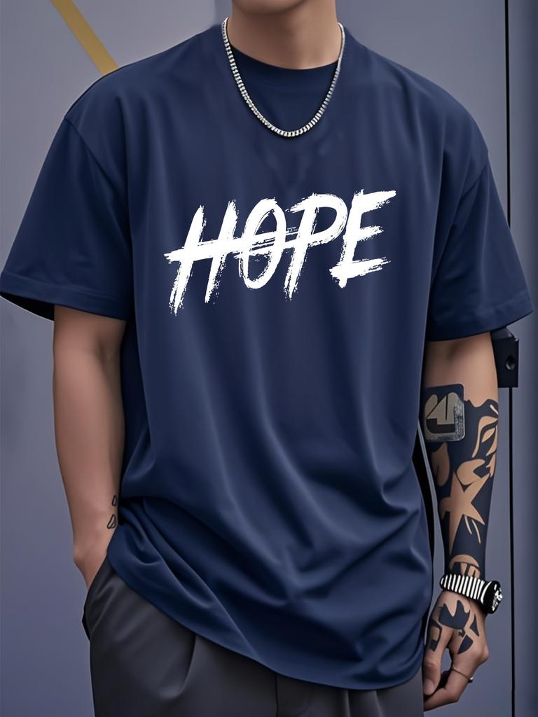 Unisex Crew Neck Tee Brush Text Hope Motivational Print Soft Cotton Short Sleeve Urban Street Loose Top For Optimistic Young Unisex