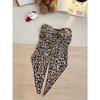 With chest pads, sexy Spice Girl style leopard print print one-word collar circumference chest wrap vest, summer backless tube top