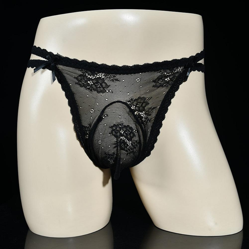 Nízký pas Pánská tanga Sexy krajka Prodyšné Tenké Sexy Kalhotky Taška Egg Jj Set Kalhotky Fake Girl Temptation